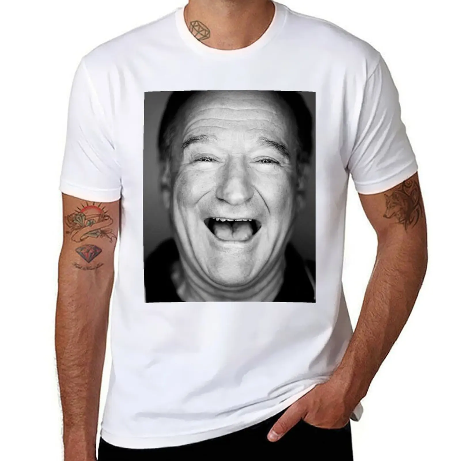 

robin williams black and laugh T-Shirt t shirt personalised man t shirt summer T-Shirt