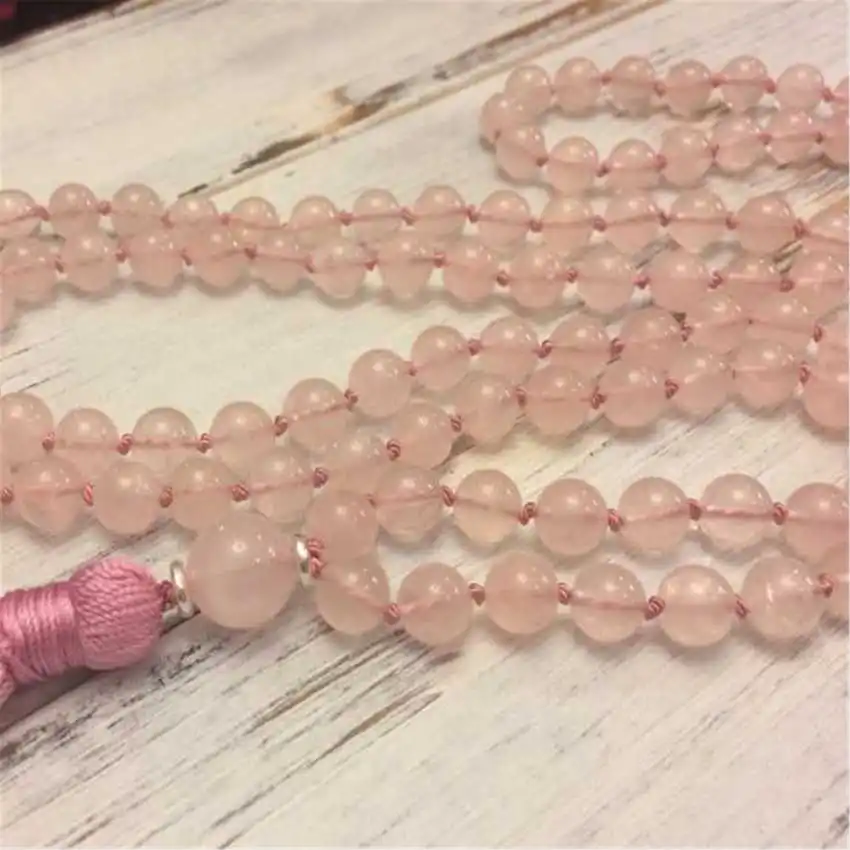 8mm Natural Rose Quartz Gemstone 108 Beads Mala Necklace Peace Spiritual Zen Sacred wear Gemstone Men