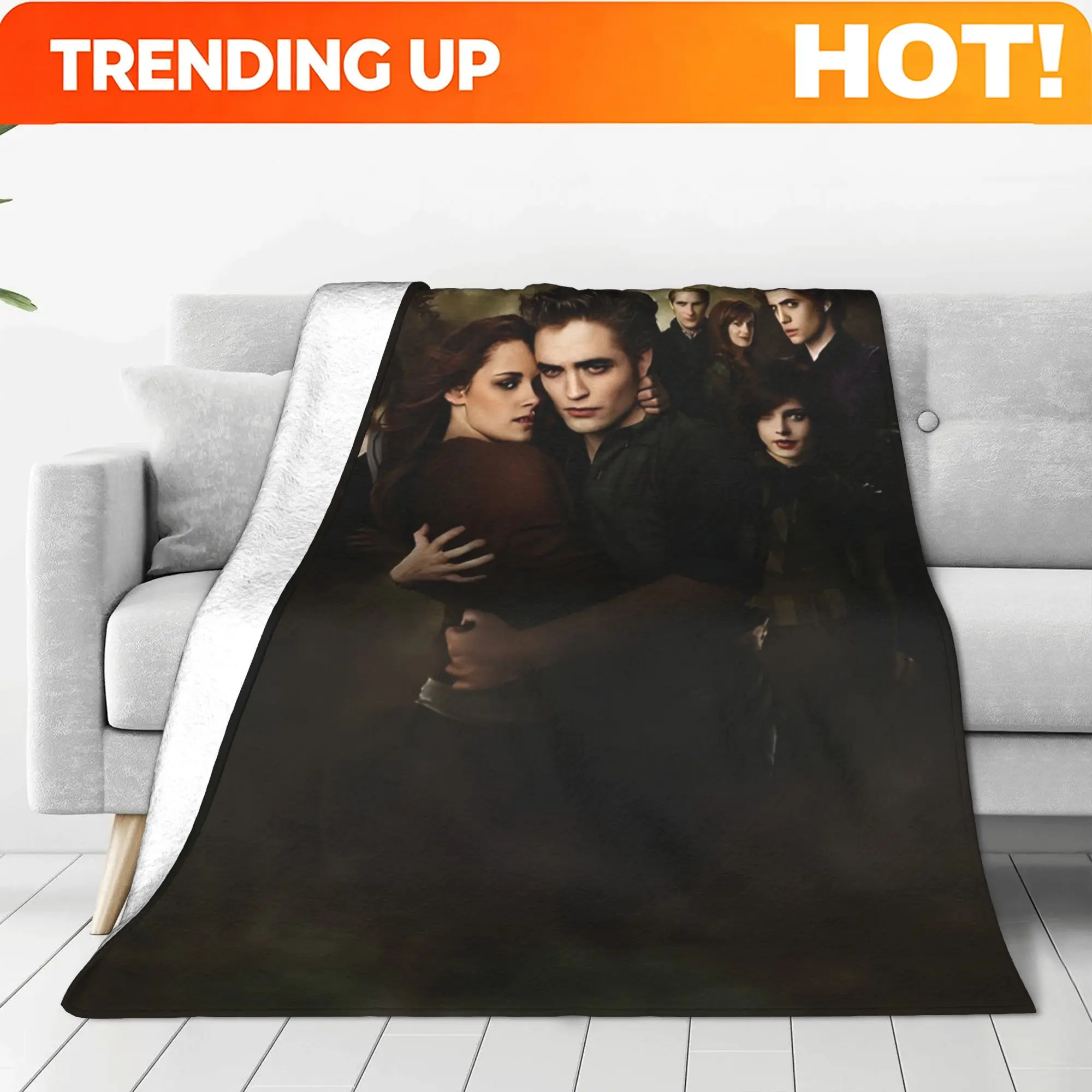 Customize CUVKM Large Blanket Suitable for Sofa & Bed - Twilight Themed Soft Flannel Bedspread with One-Side Anime Print, Twilig