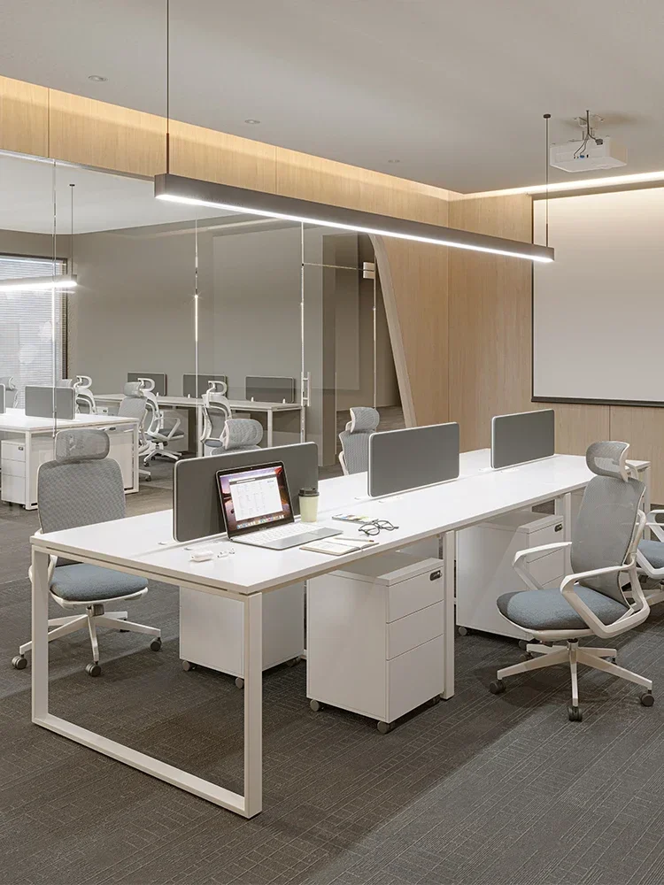 Staff office desk and chair combination, simple modern white 2/4/6 staff, computer screen workstation finance desk