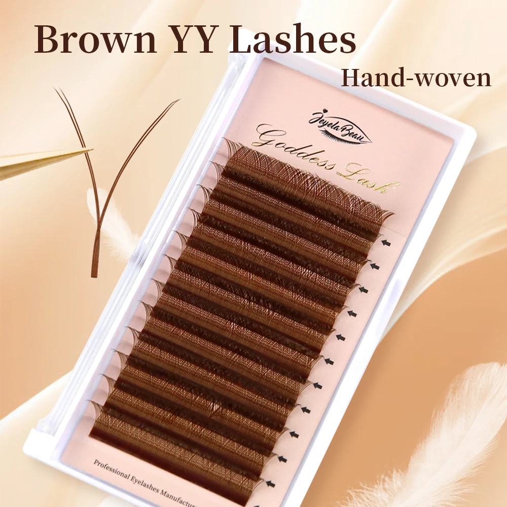 Goddess Brown YY Shape Lashes Double Tips Hand Woven Premium Soft Light Natural YY Eyelashes Extension