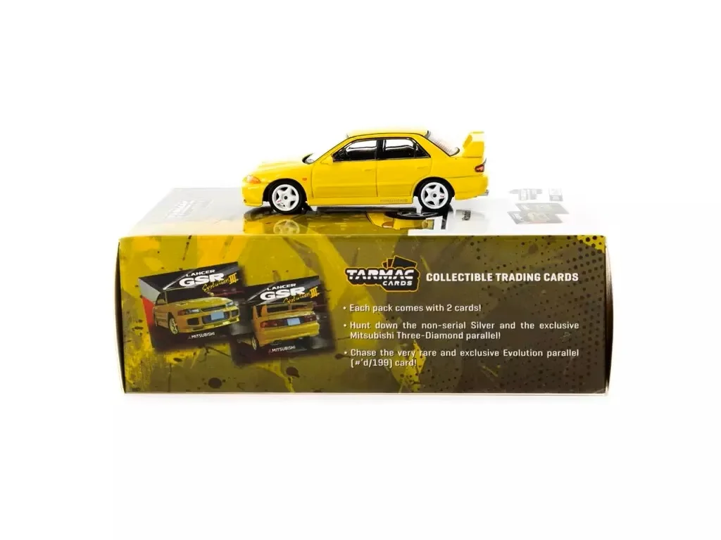 

Tarmac Works 1:64 Lancer GSR Evolution III Yellow w/ Trading Card