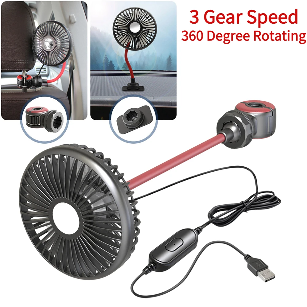 

Portable Car Fan 360 Degree Rotation Car Auto Flexible Air Cooling Fan USB Air Circulation Fans Cooler for Dashboard RV Truck