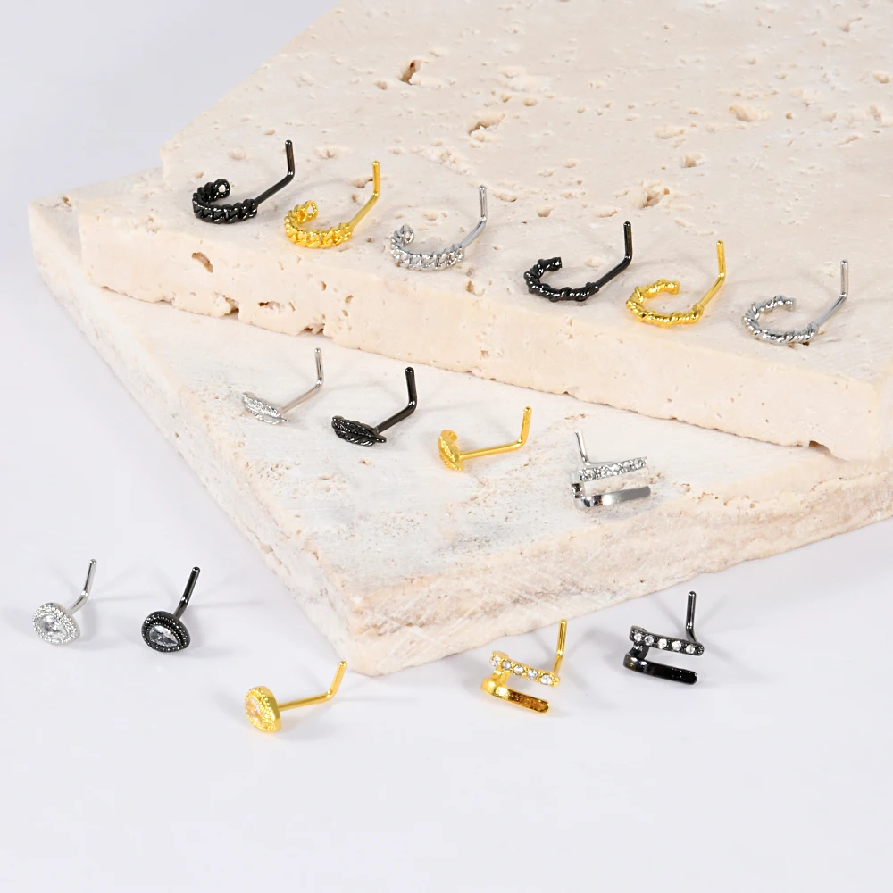 1/3PCS Stainless Steel Curve Shape Arch Zircon L Rod Zirconia Nose Studs Threadless Body Jewelry Piercing 20G For Women