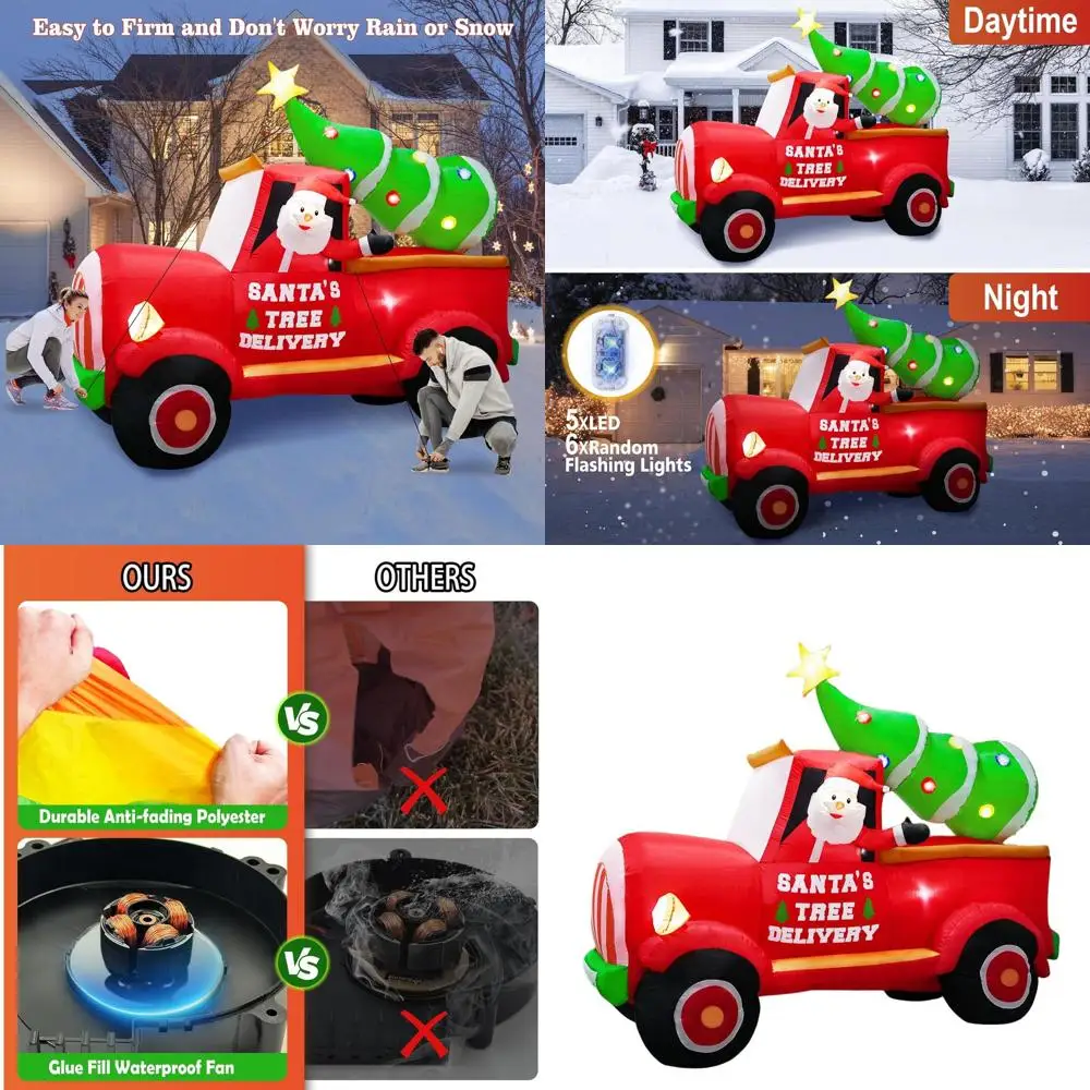 

7FT Tall Inflatable Santa Truck with Tree, 11 LED Lights Outdoor Christmas Decoration
