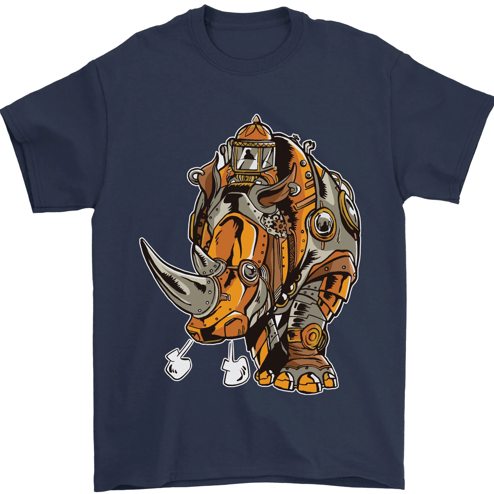 Steampunk Rhino Rhinoceros Mens T-Shirt 100% Cotton