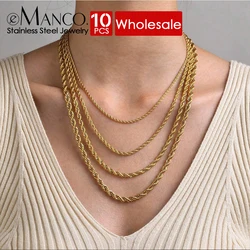 eManco 10PCS 2/3/4/5MM Rope Chain Necklace Stainless Steel Never Fade Waterproof Choker Men Women Jewelry Gold Color Chains