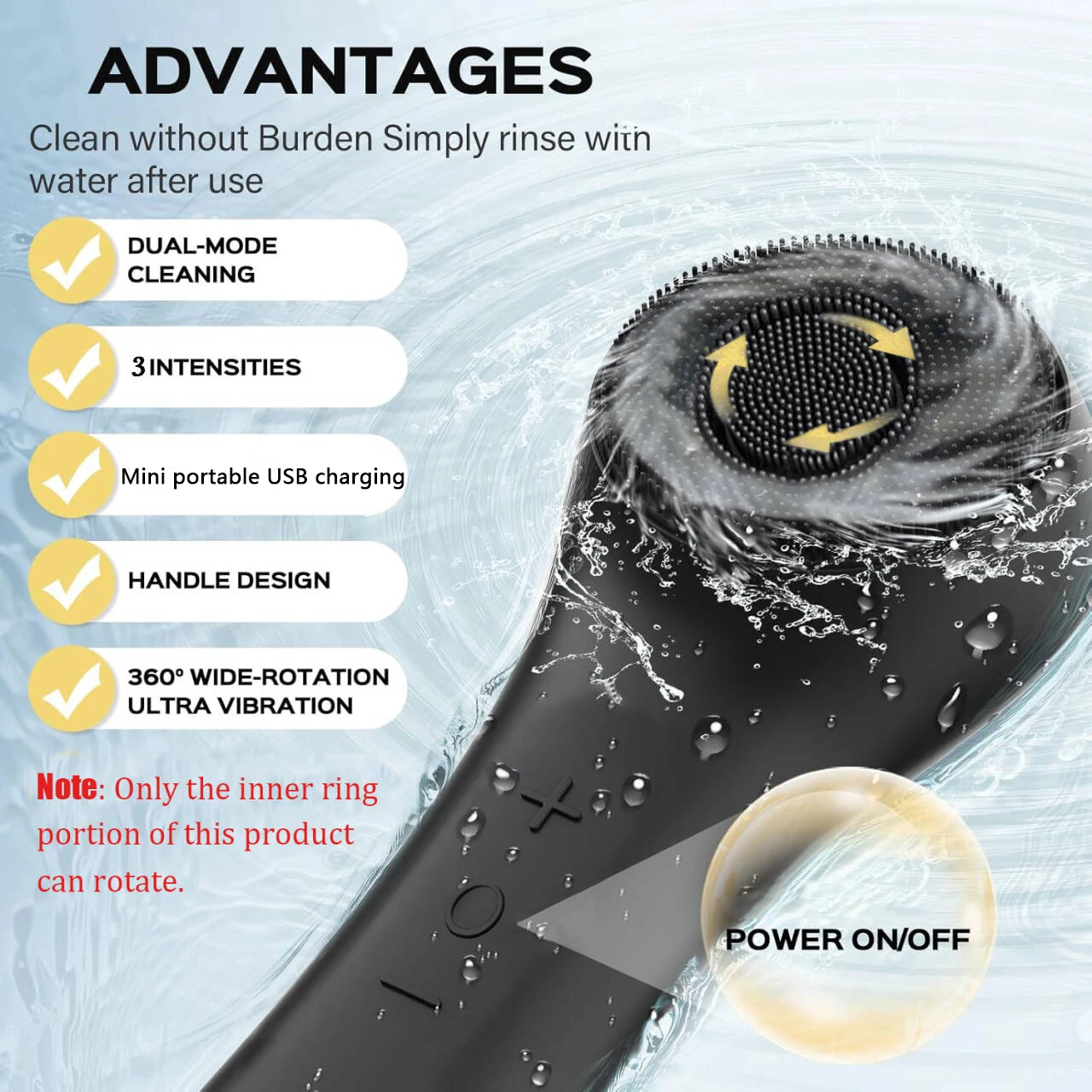USB Charging Facial Brush, 360° Rotating Facial Cleaner, Silicone Facial Cleansing Brush, Facial Massager Vibration Massage view 4