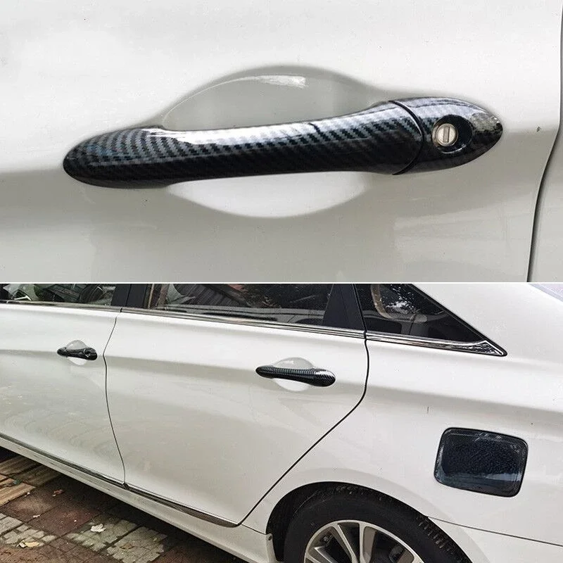 Funduoo For Hyundai Sonata / I45  2011-2015 Carbon Fiber Chrome Car Door Handle Cover Trim Sticker Styling Accessories