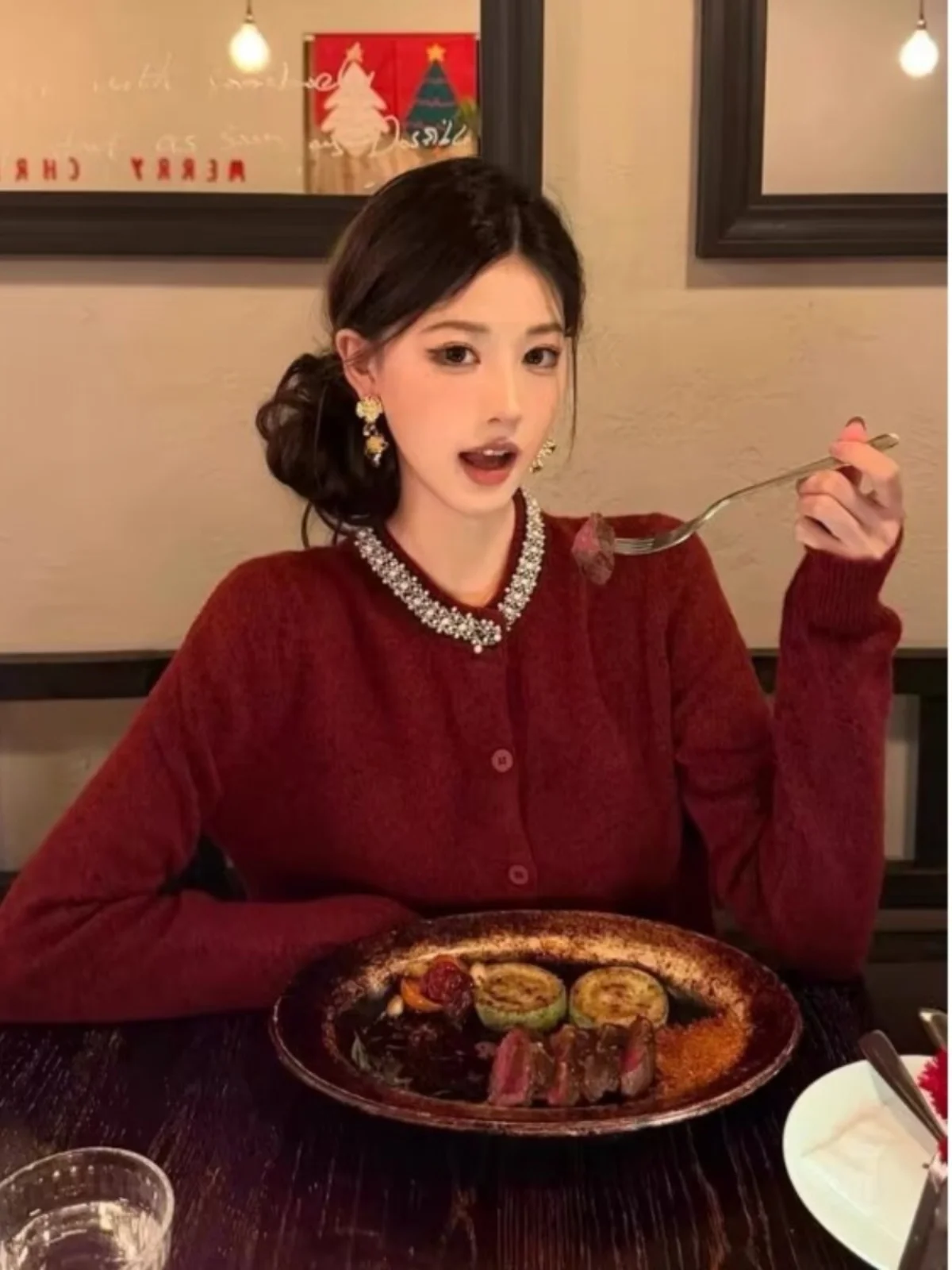 

Кардиган Cisas Red Diamond с вышивкой, вязаный, открытый, женский, зимний, модный, свитер-жакет, премиум-класс