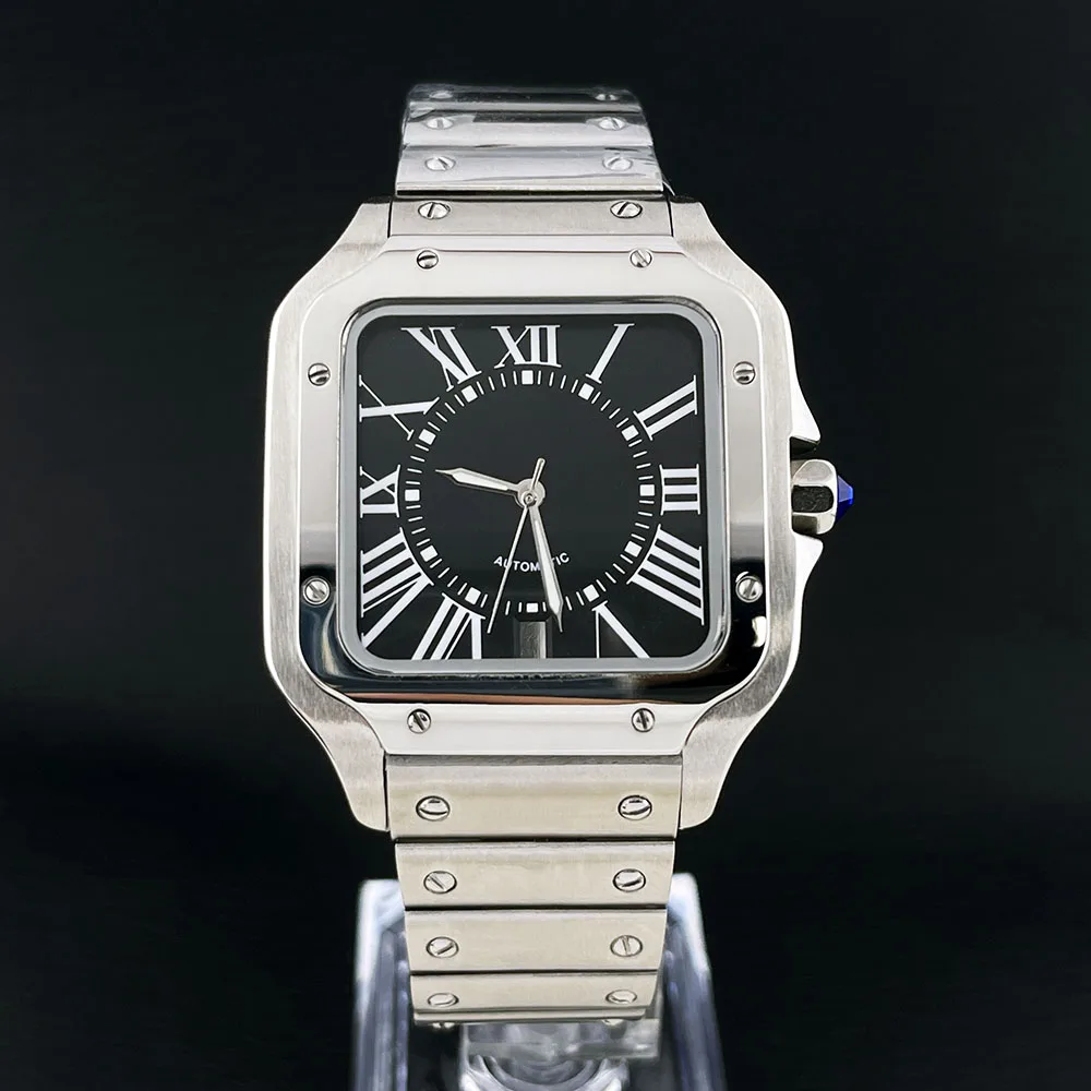 Nuevo reloj NH35 para hombre, caja cuadrada, esfera romana, fecha a las 6 en punto, esfera adecuada para reloj con movimiento NH35