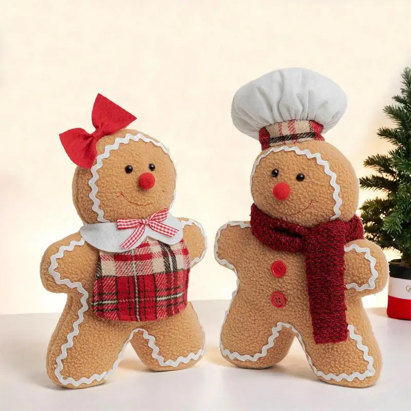 Gingerbread Man Doll Cartoon Stuffed Gingerbread Girl and Boy Christmas Plush Toys 12.6 Inches Stuffed Gingerbread