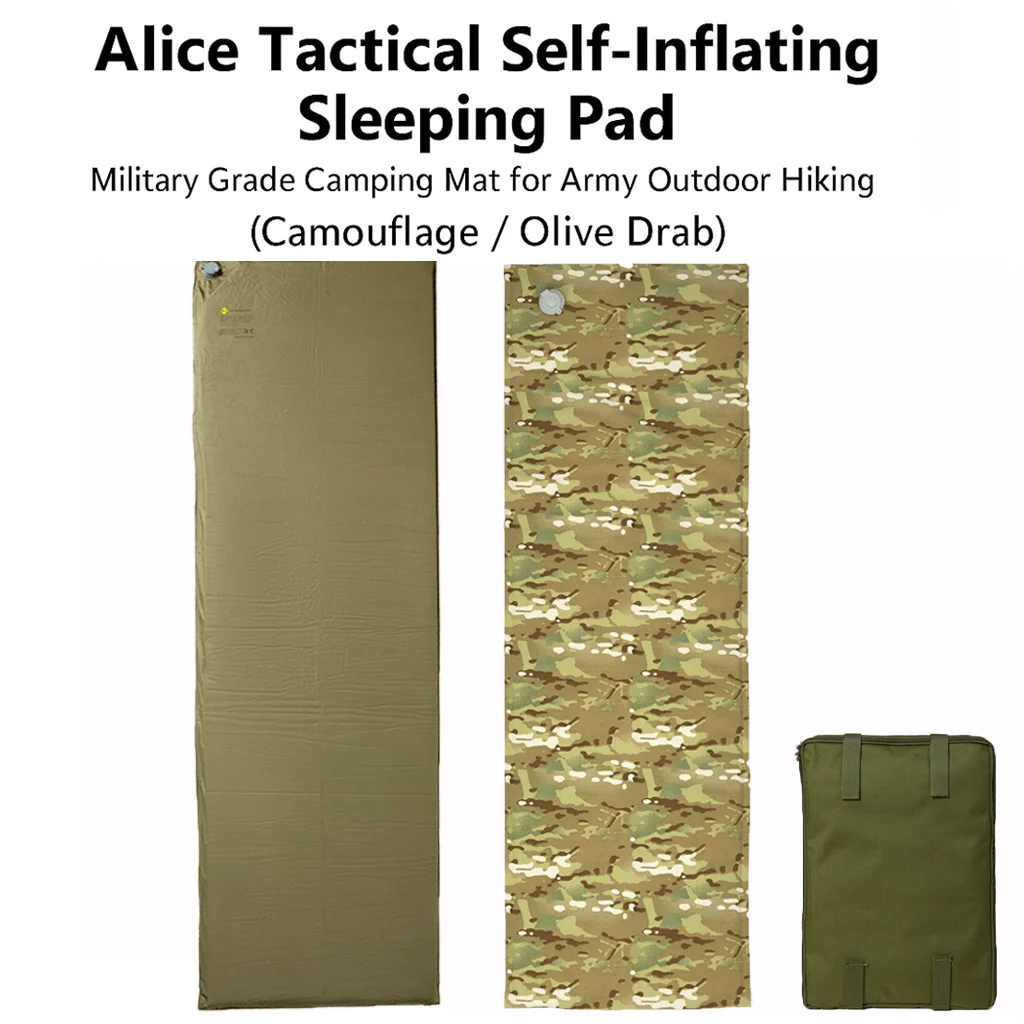 

Alice Tactical Self-Inflating Sleeping Pad – Military Grade Camping Mat for Army Outdoor Hiking (Camouflage / Olive Drab)