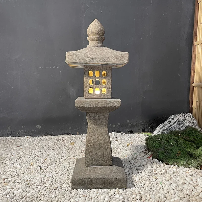 Stone lantern solar stone lamp courtyard antique Chinese bluestone headlamp landscaping outdoor lawn stone carving decorative