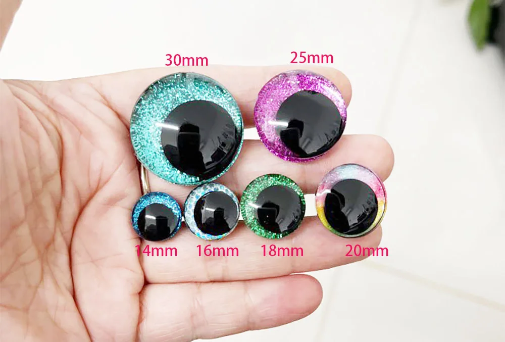 20pcs new style 14MM to 30MM  red pupil 3D COMICAL ROUND GLITTER TOY EYES with washer for plush toy animals findings -T10