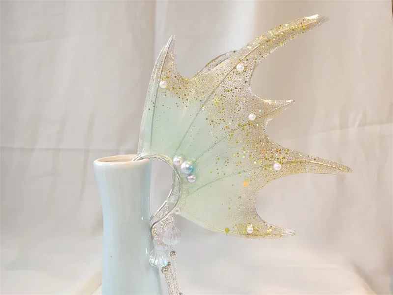 NEW Mermaid Ears COS Gradient Shark Ears Headdress Fairy Wizard Hair Accessories Shark Ears Mermaid Props Photo Cosplay 4