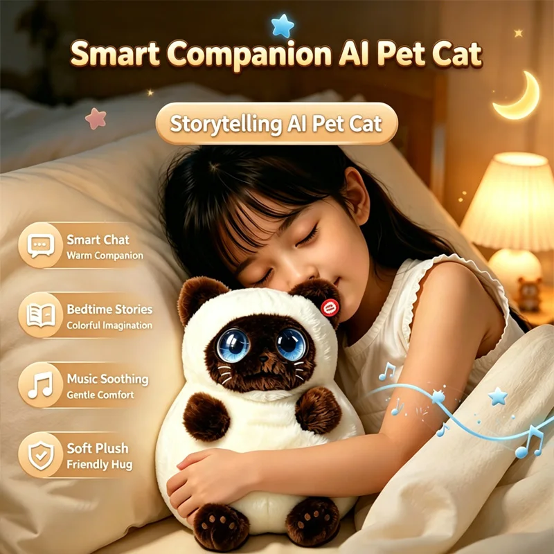 For Kids AI Siamese Cat Plush Robot Toy Smart Voice Talking Electronic Pet Educational Comfort Stuffed Doll For Children Birthda