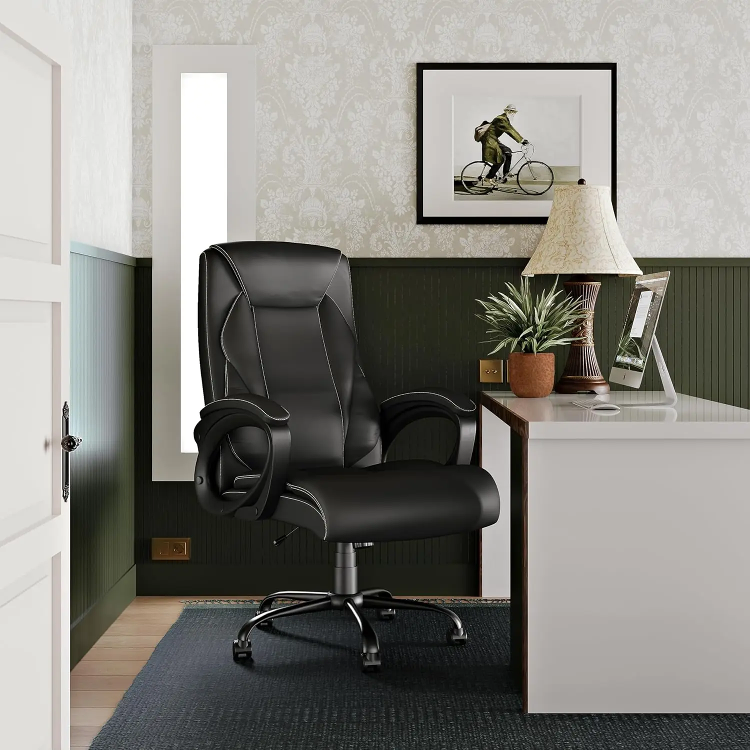 Ergonomic Office Chair,Big and Tall Leather Chair,Comfortable Executive Chair,High Back,Computer Desk Chair, Modern Office Chair