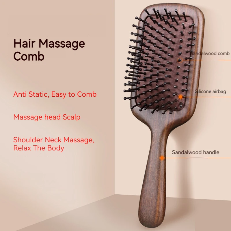 Sandalwood Airbag Massage Comb Scalp Care Curly Hair Household Anti-static Hair Loss Board Large Natural Wooden Brush