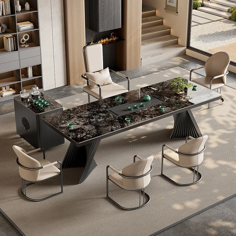 

Rock slab tea table and chair combination, new tea table office