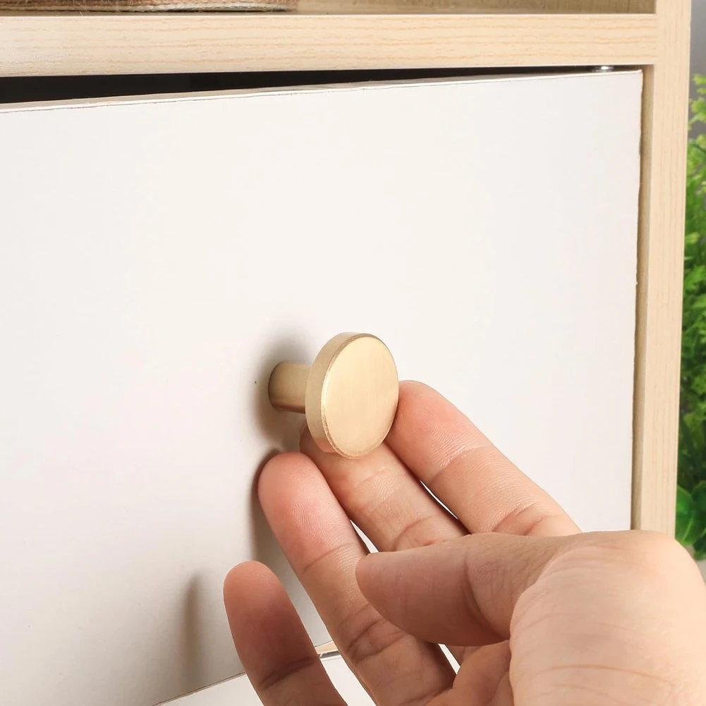 New Shown-Brushed Brass Round Kitchen Cabinet Hardware Pulls, 8Pcs 20X25mm Gold Cabinet Solid Knobs For Drawer For Cupboard For