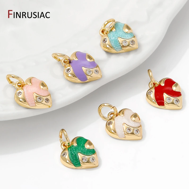

14K Gold Plated Brass Enamel Heart Charm for Jewelry,Inlaid Zircon Pendant for DIY Women Necklace Bracelet Making Supplies
