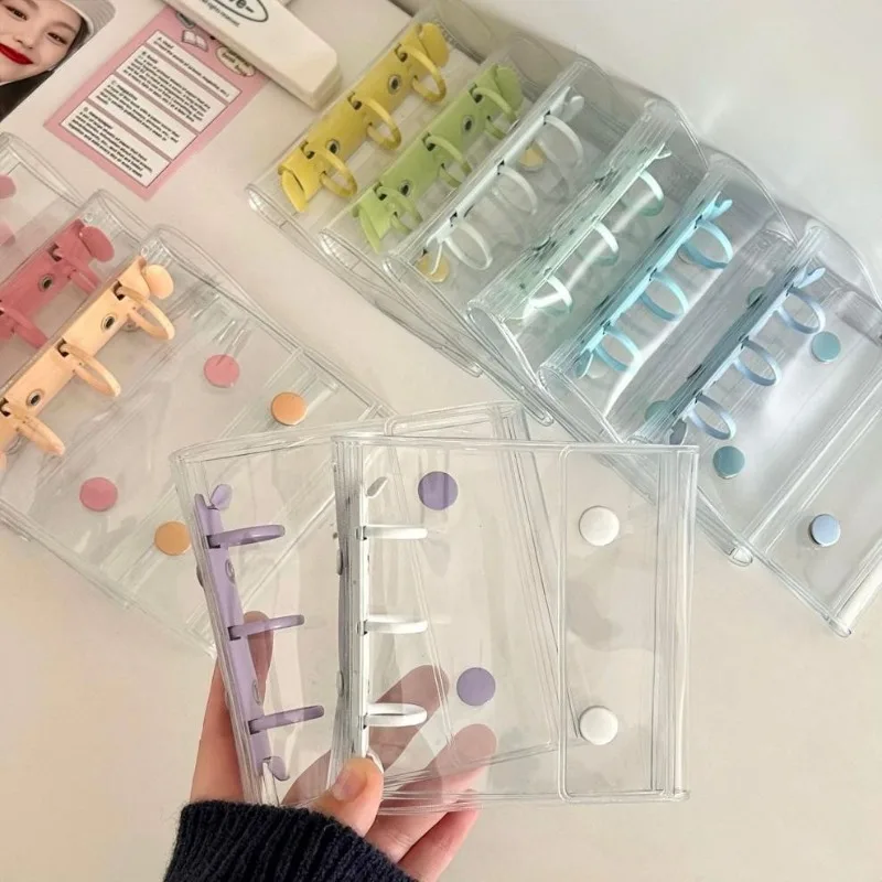 Mini 3 Hole Journal Binder Shell A8 Double Botton Colorful Transparent PVC Soft Cover Binder Cover Simple Collect Book BJB05