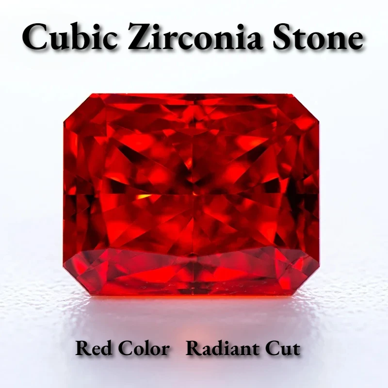 High Carbon Diamond Cubic Zirconia Stone Red Color Radiant Shape 4k Crushed Ice Cut Lab Synthetic Cz Gems Women Jewelry Making