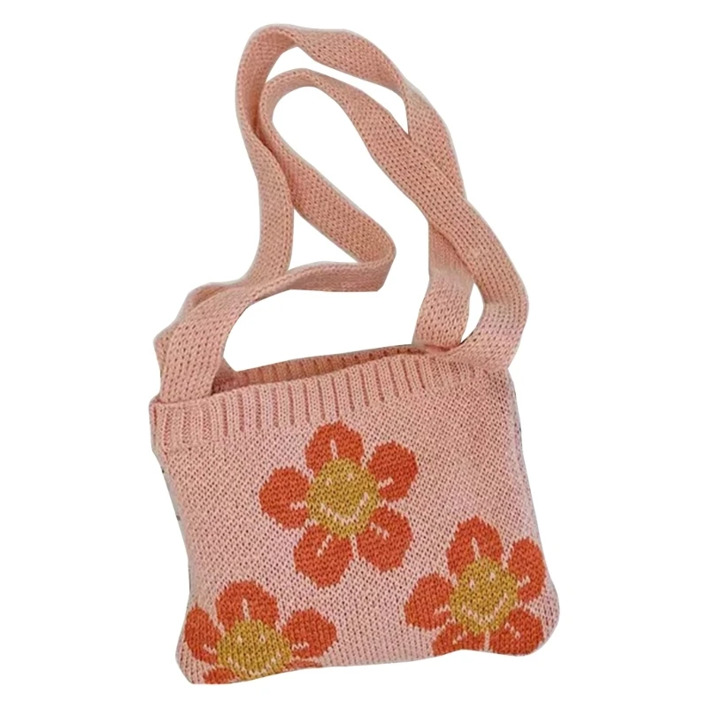 Bolso pequeño trenzado de punto para niñas, lindo bolso cruzado, Mini bolso de hombro E74B