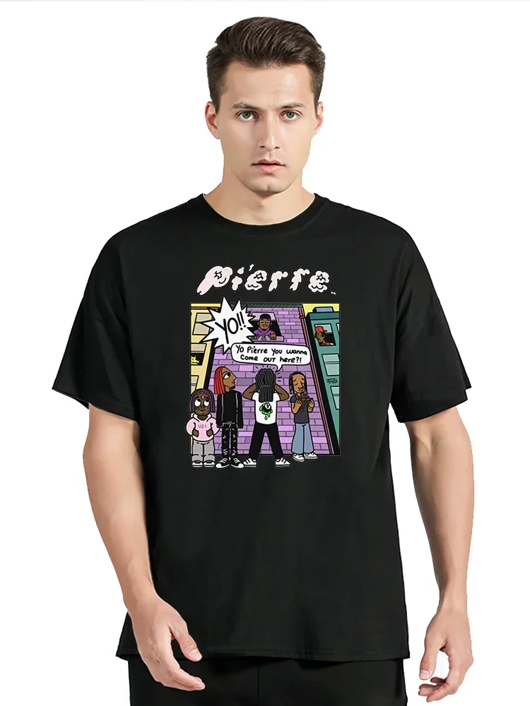 Смешная мультяшная футболка с рисунком йо-Пьера, вы хотите зайти сюда, женские и мужские хлопковые топы с мангой, летняя черная футболка с коротким рукавом