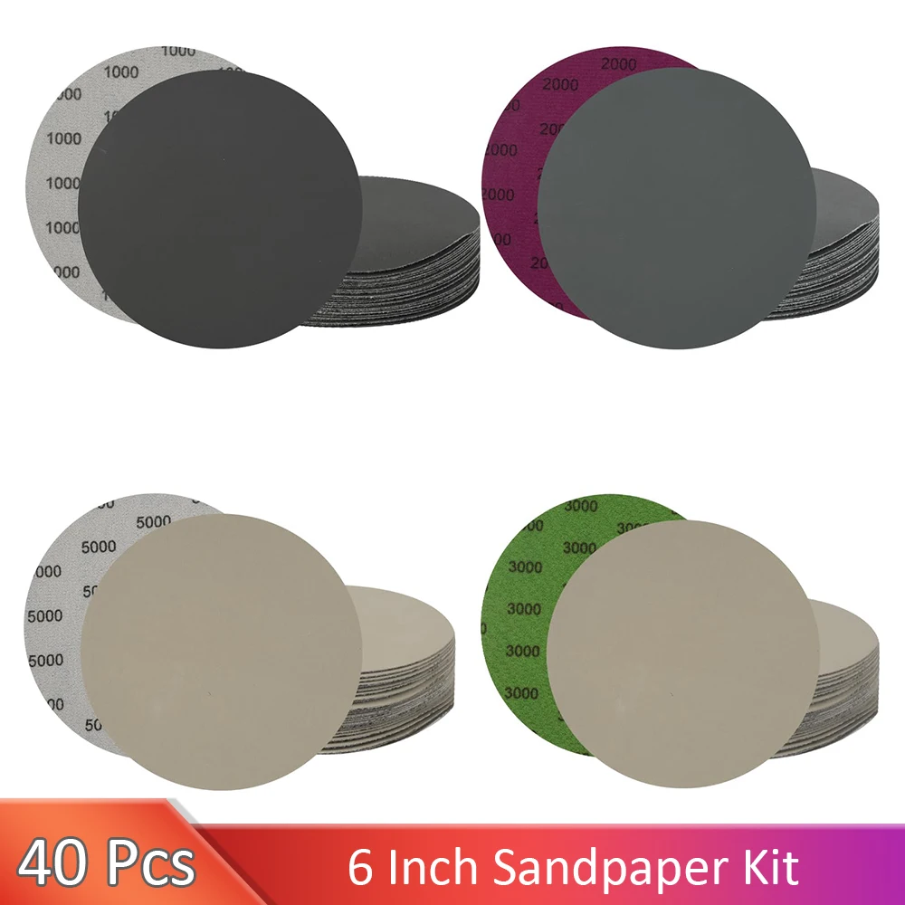 

6 Inch Wet Dry Sandpaper 40 Sheets Assorted Grit Sanding Disc (1000-5000) 10 Sheets or Sanding Grinder Polishing Woodworking