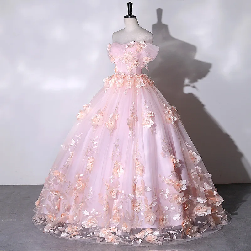 Exquisito vestido De novia con hombros descubiertos, vestidos De baile Rosa dulce, apliques De flores, vestido De fiesta De hadas, novedad De 2023