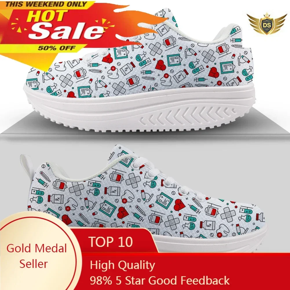 

Cute Cartoon Women's Nursing Shoes Comfort Nurse Medical Leisure Platform Footwear Lace Up Height Increasing Shoes