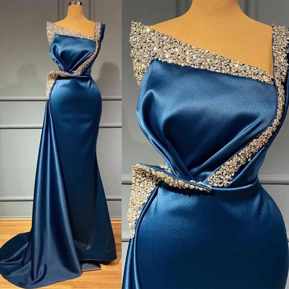 

Formal Satin Mermaid Women Evening Dresses Crystal Beaded Prom Gowns Cocktail Party Robe De Marriage Plus Size Customized 2026