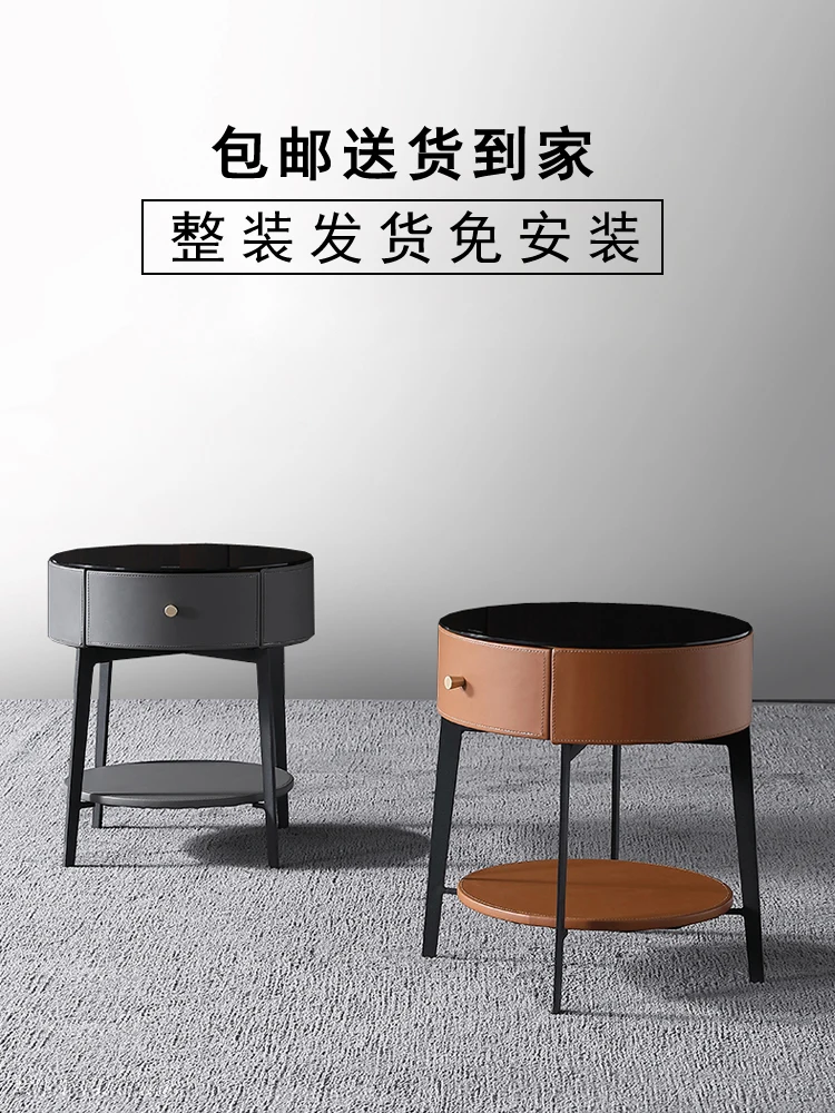 The product can be customized.Customized minimalist modern bedside table, circular bedroom leather art bedside table