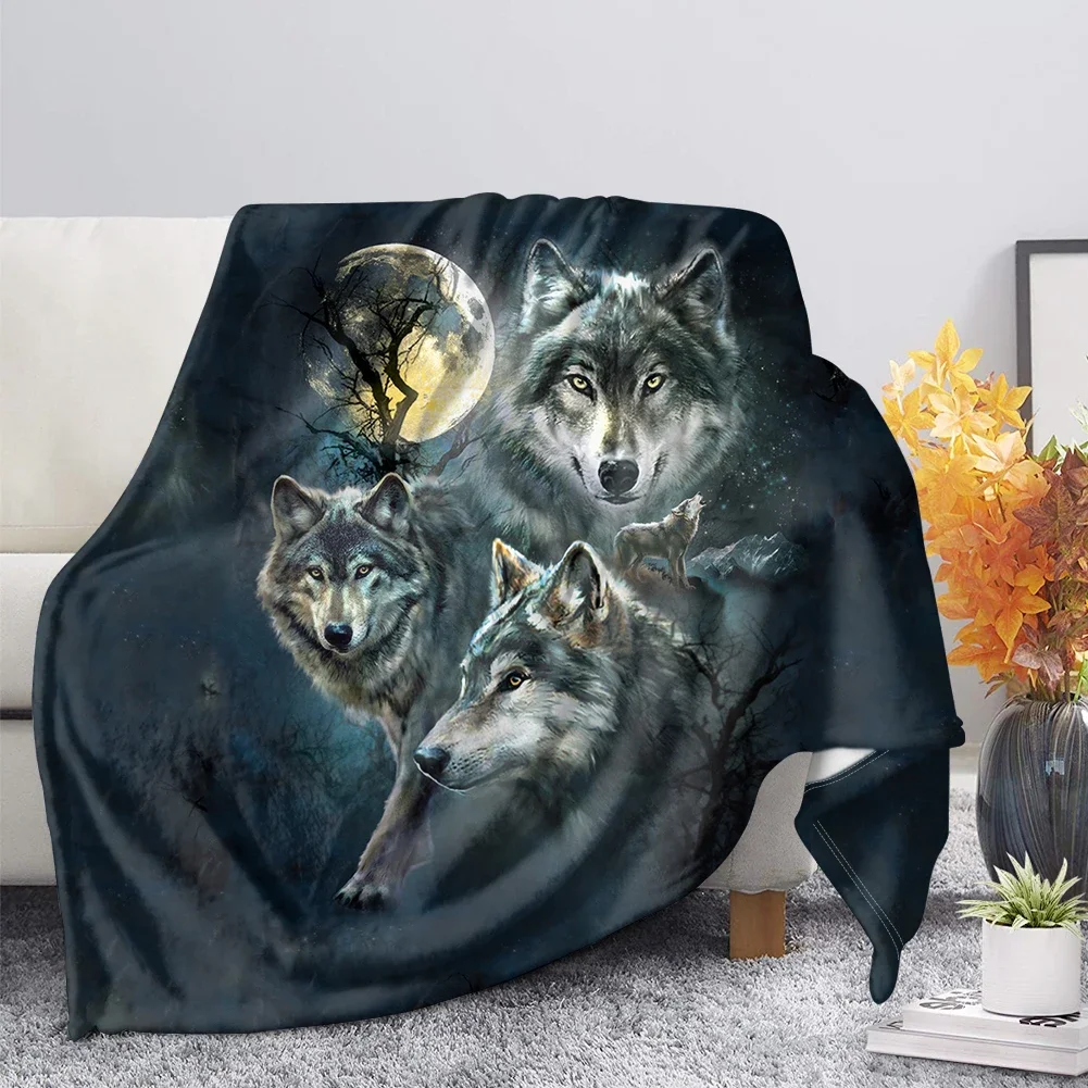 Print Wolf Pattern King Queen Size All Super miękki, lekki koc do łóżka Sofa Ciepły