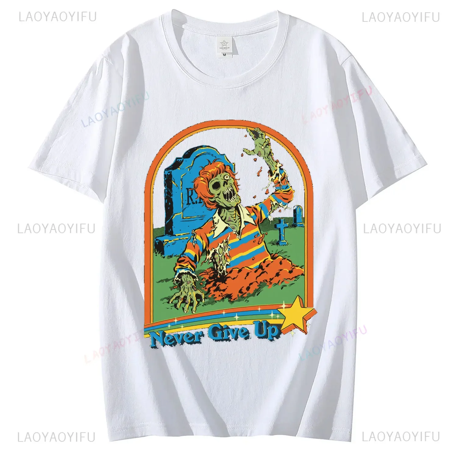 سلسلة الرعب الهزلية تيشيرتات للرجال والنساء ، لا تستسلم أبدًا ، قطن ، فريد ، إبداعي ، كرتون ، ملابس الشارع الصيفية