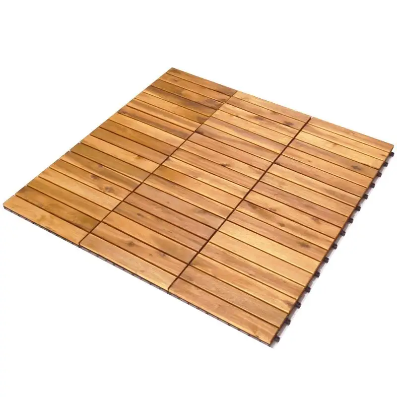 27 Pcs Acacia Wood Interlocking Deck Tiles, Plastic Base Flooring For Patio Balcony Terrace, DIY Indoor Outdoor Floor Renovation, Covers 27 Sq Ft