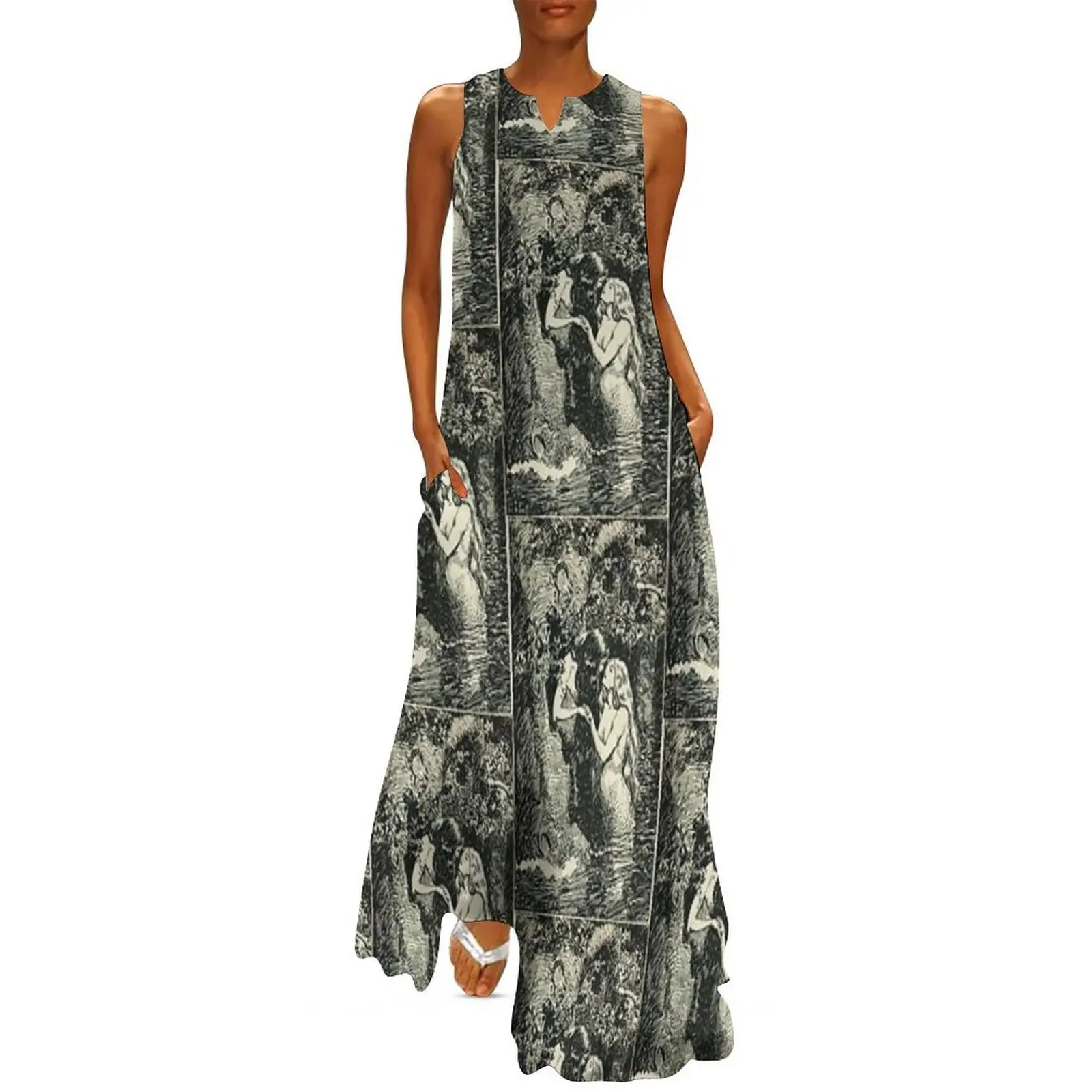 

The Nymph Caught The Dryad In Her Arms By H.R. Millar (1904) Sapphic Vintage Print Long Dress summer women's dress 2025