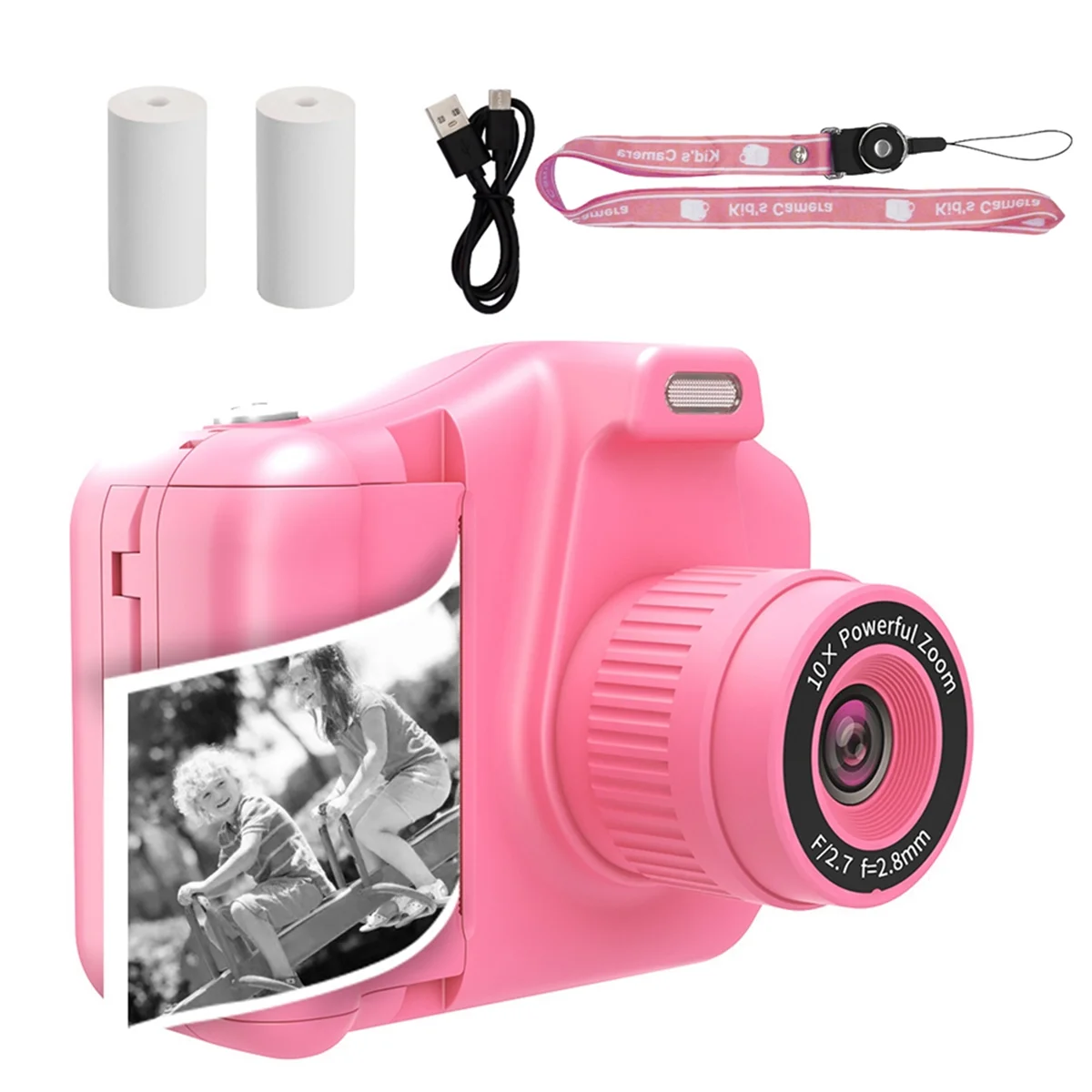 Kids Instant Printing Camera with 1080P Selfie Digital Camera Girls Boys Birthday Gift Pink