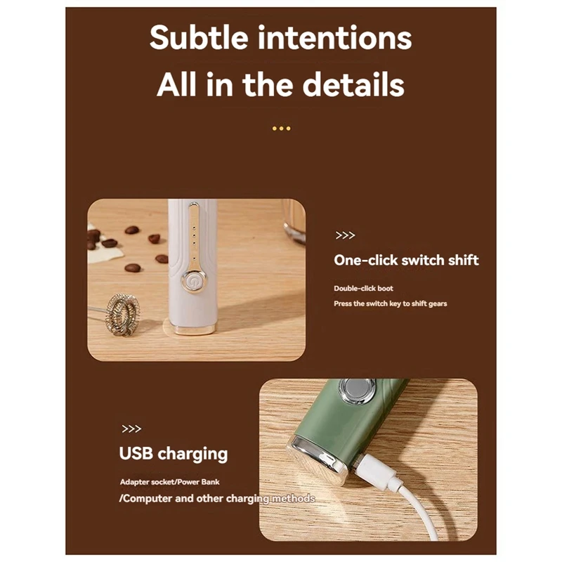 

ABCA-Portable Handheld Egg Beater Wireless USE Rechargeable Double Mixing Beater Coffee Blender Milk Shaker Mixer Foamer