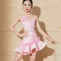 Cha Cha Dance Dress Tango Dance Dresses Girls Pink Rumba Costume da ballo latino Girls Performance Suit Kids Latin Practice Clothes