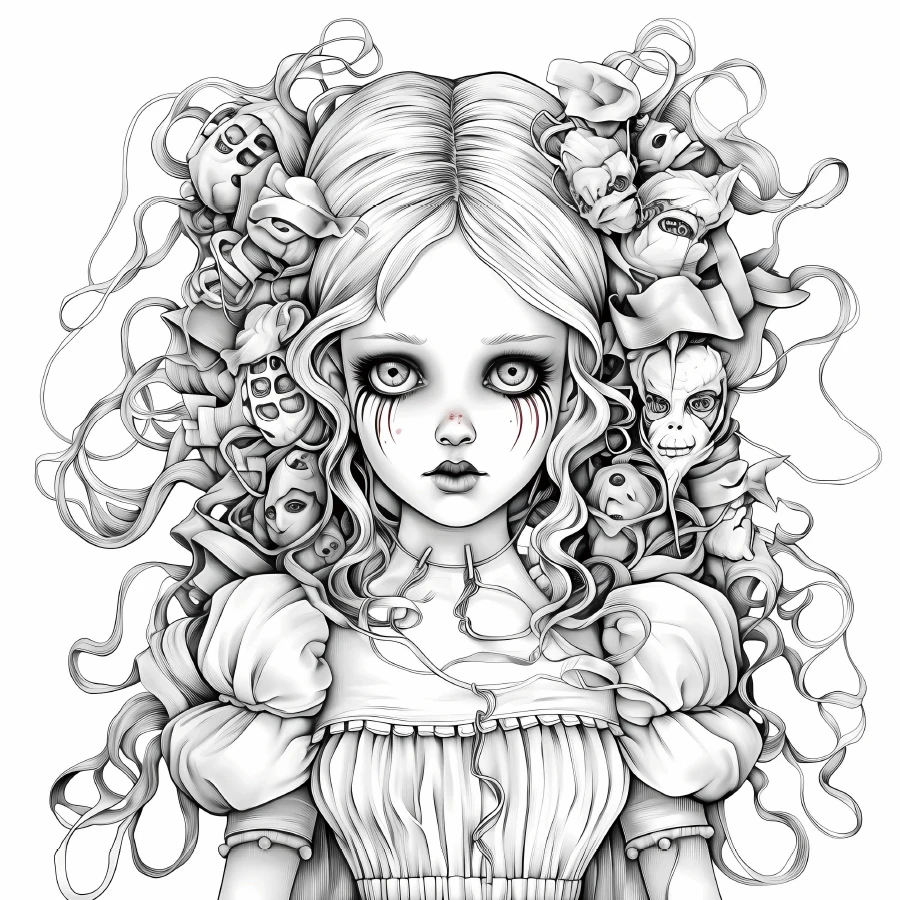 Horror Doll Coloring Book 20Page Gift For Birthday Party Relieve Stress Kill Time Graffiti Painting Drawing Adult Picture Books image 4