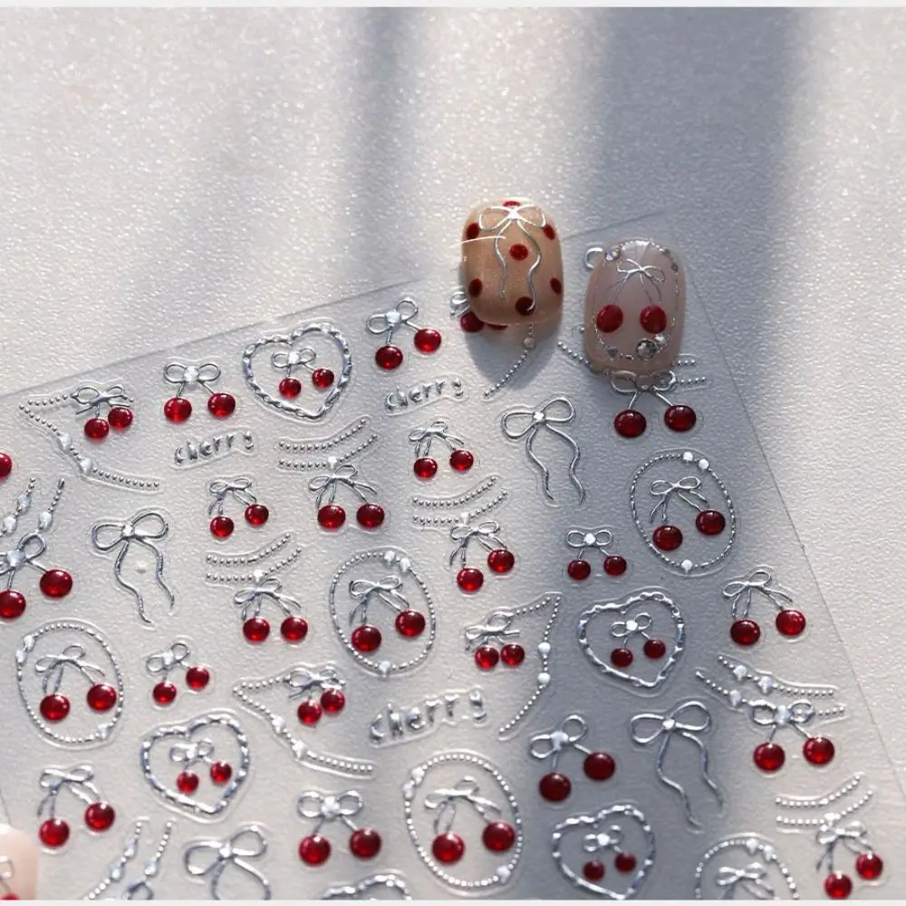 Adesivi per unghie 5D con frutta dolce e fragola, decorazioni per decalcomanie per manicure con fiocco fai da te, adesivi autoadesivi per nail art