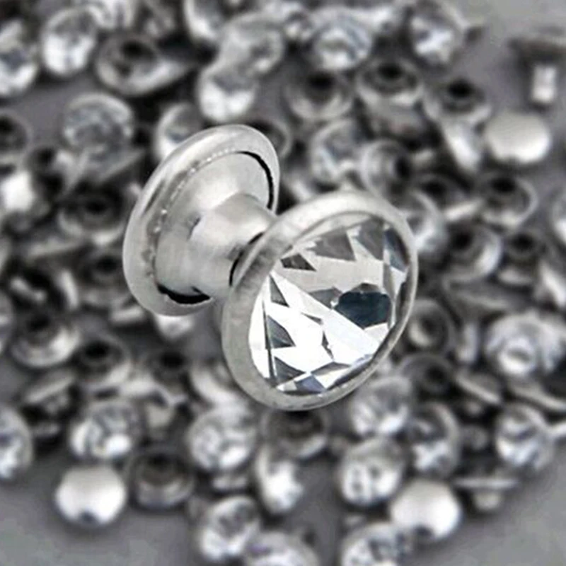 100Sets 6mm&8mm Clear Crystal Rhinestone Rivets Silver Metal Base Studs Decoration Findings For Clothing Bag Leathercraft