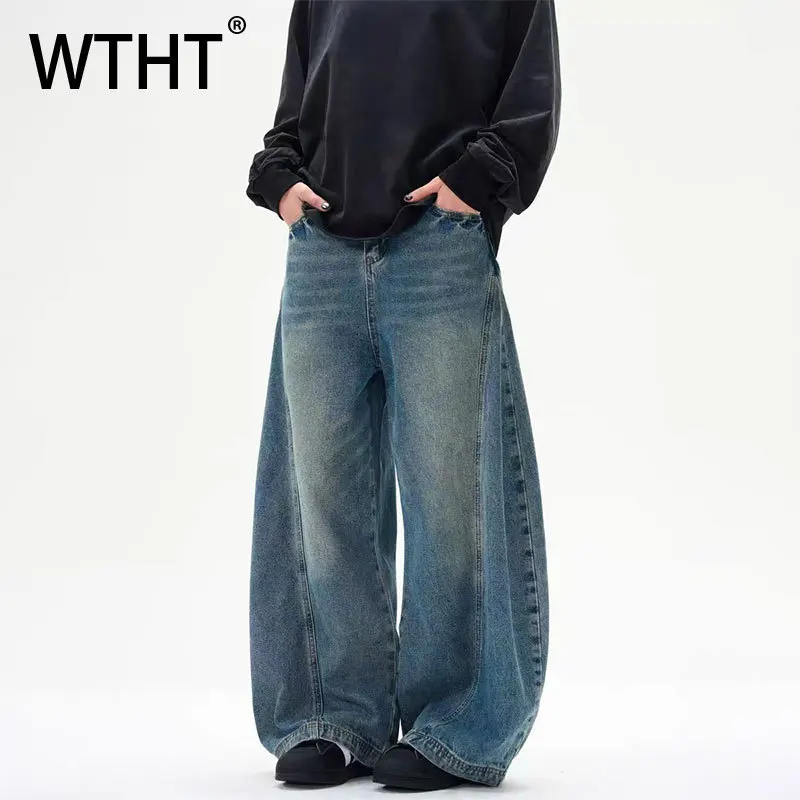 

Модные мужские джинсы WTHT с градиентным эффектом и винтажным дизайном, летние, в американском стиле, широкие, свободные, модель 2026 года, 2A2982