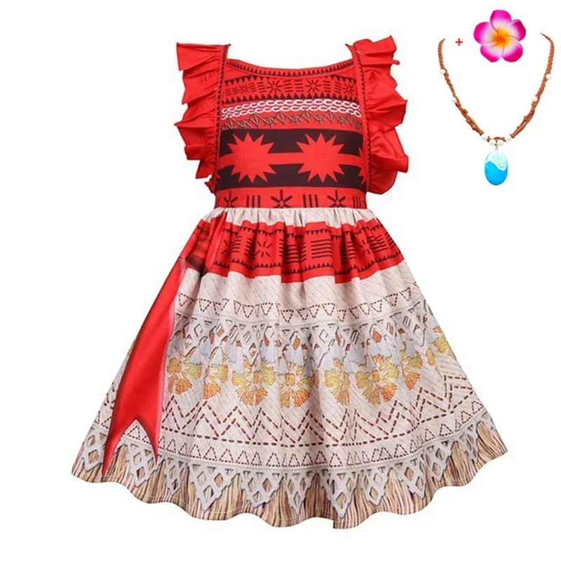 Girls Moana Cosplay Costume for Kids Vaiana Princess Dress   Necklace Halloween Costumes Baby Children Birthday Party Clothes