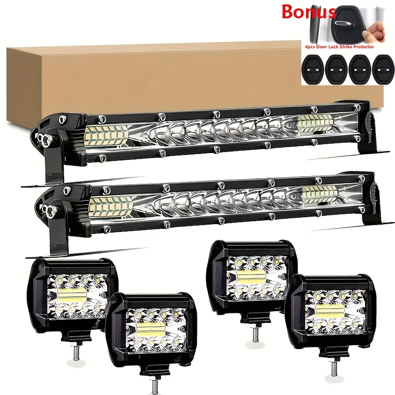 

2X 10Inch LED Light Bar And 4 X 4" Light Offroad for Jeep Truck Car, Without Battery