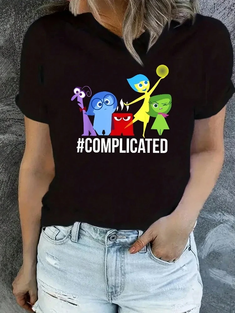 تي شيرت نسائي معقد من Joy and Sadness تي شيرت كاجوال بأكمام قصيرة ورقبة دائرية يتميز بتصميم كرتوني ذو موضوع عاطفي #2