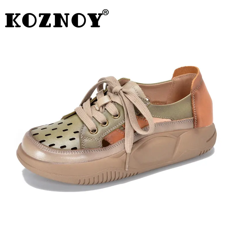 

Koznoy 3cm Branded Women Luxury Shoes 2023 Genuine Leather Hollow Loafer Summer Chunky Sneaker Comfy Vulcanize Platform Flats